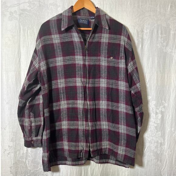 NEO Flannel Large Gray Burgundy Full Zip Cotton Northeast Outfitters Vintage - Picture 1 of 8